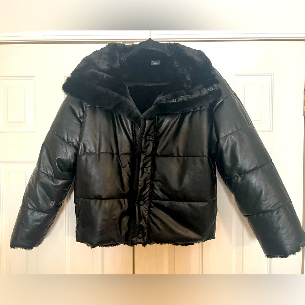 Express Reversible Vegan Leather & Faux Fur Puffer